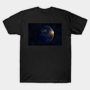 Sunrise over planet Earth against dark starry sky background, elements of this image furnished by NASA T-Shirt
